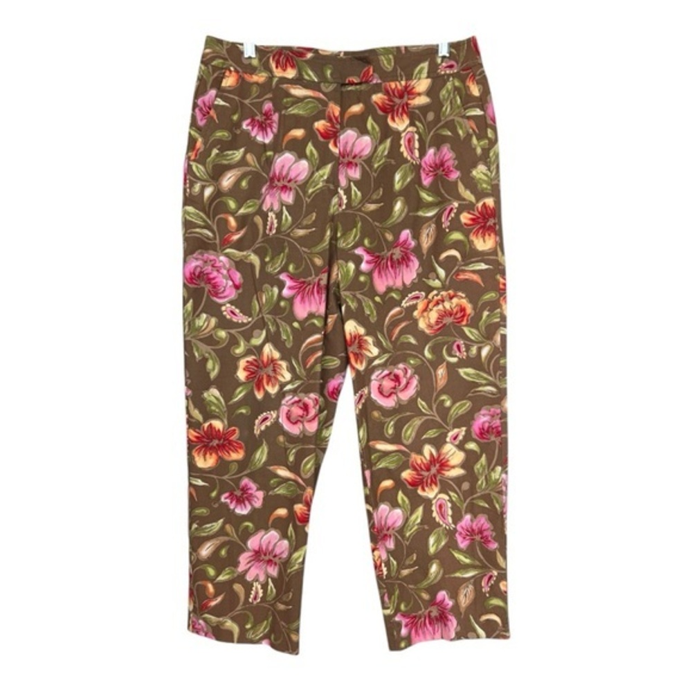 Talbots Brown and Pink Chinos Vibrant Floral Design Size 12